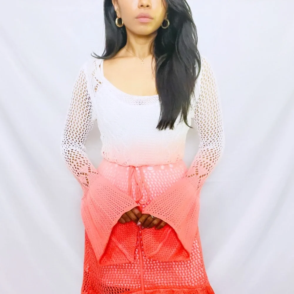 Venus | Ombré Crochet Knit Boho Mini Dress S - Picture 6 of 12